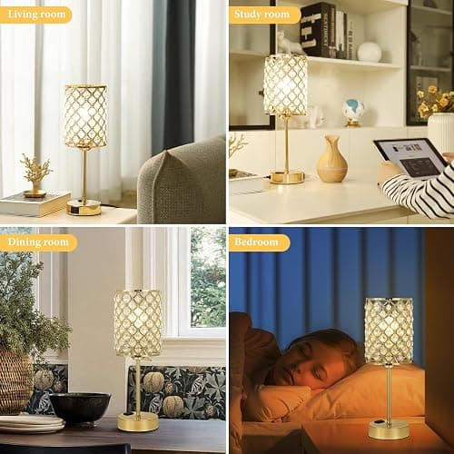 Hong-in Gold Lamps for Night Stands-Crystal Table Lamp with USB-C+A & AC Charging Ports, 3-Way Dimmable Nightstand Touch Lamp, Bedside Desk lamp for Bedroom Living Room Home Office thumbnail 8