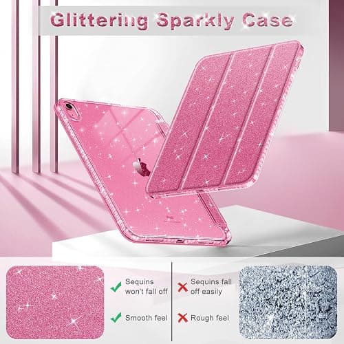 Fintie Slim Case for iPad (A16) 11th Generation 11 Inch (2025), iPad 10th Generation 10.9 Inch (2022) - Glittering Sparkly Shockproof Cover with Shiny Clear Back Shell & Pencil Holder, Pink thumbnail 4