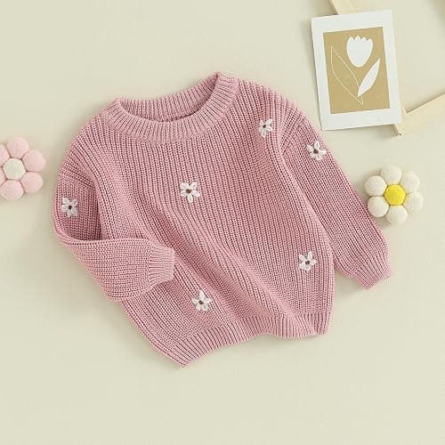Mubineo Baby Girl Winter Clothes Cute Flower Sweater Crewneck Pullover Long Sleeve Knit Newborn Infant Sweaters thumbnail 7