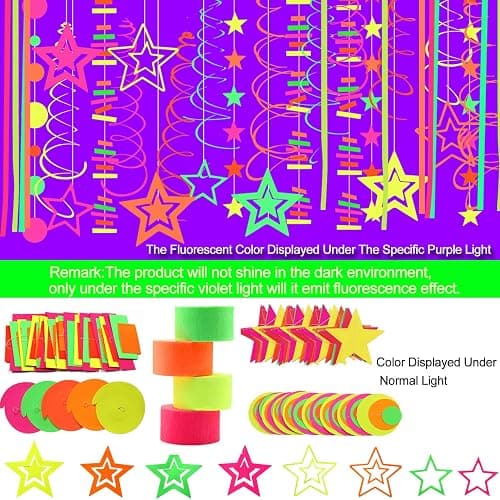 508ft UV Neon Paper Garland Crepe Streamers Glow in The Dark Party Supplies Garland Neon Party Decorations Streamers for Blacklight Reactive Fluorescent Wedding Birthday Party Decorations thumbnail 5