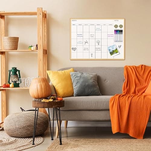 VUSIGN Monthly Calendar Whiteboard, 17" x 13" Gold Wooden Frame | Magnetic Dry Erase Calendar with 2 Magnets & 5 Whiteboard Pens, Monthly Calendar Whiteboard for Office School Home thumbnail 2