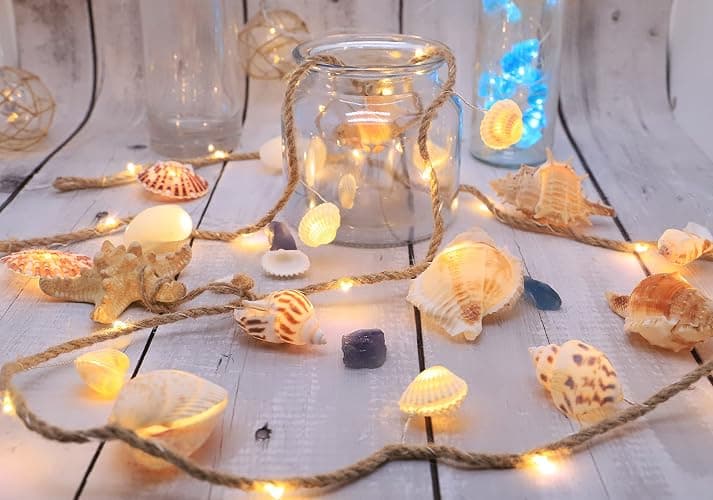 MIYA LIFE Seashell Garland Ocean Light for Beach Decor 7.2FT 39LED Battery Operated Coastal Garland Magic Conch Shell Beach Decorations for Home Coconut Girl Room Decor thumbnail 2