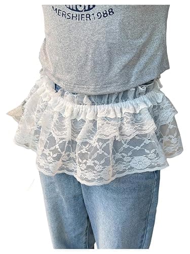 SHENHE Women's Sheer Lace Wrap Mini Skirt Tie Side Ruffle Layering Micro Skirt Waist Accessory - Image 1