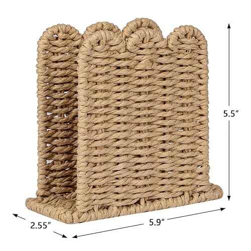 CubesLand Scalloped Edge Napkin Holder for Table Home Rustic Room Decor, Paper Rope Napkin Dispenser for Kitchen Countertop Dining Hotel, Cocktail Napkin Holder for Indoor & Outdoor Party, Beige thumbnail 3