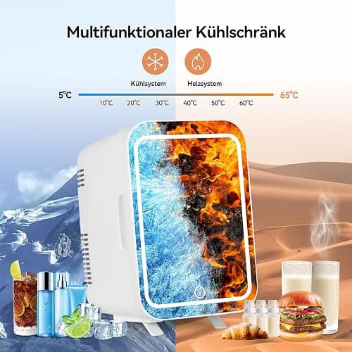 YU YUSING 4L Mini Kosmetik Kühlschrank mit LED Spiegel, Mini Kühlschrank mit LED Licht Kosmetikspiegel, 12V/220V Klein Skincare Fridge Kühl/Heizfunktion für Autos Büro Schlafzimmer Schlafsäle thumbnail 4