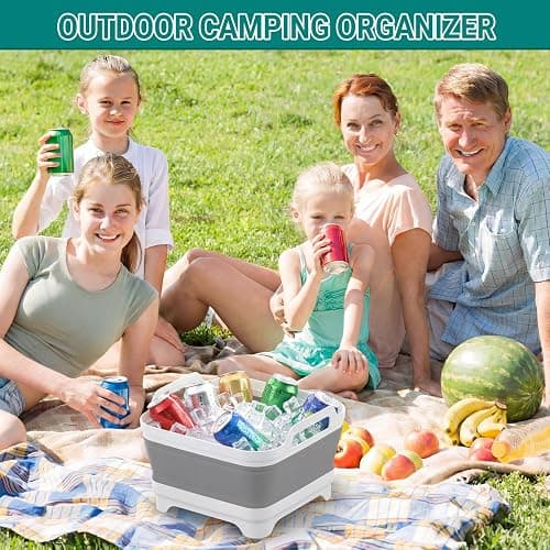 Yecuip Collapsible Wash Basin for Baby Bottles with Drying Rack – 2.4 Gallon Foldable Dish Tub with Handles, Portable RV Camping Sink & Space-Saving Wash Bin with Lid for Kitchen, Travel & Outdoor thumbnail 2