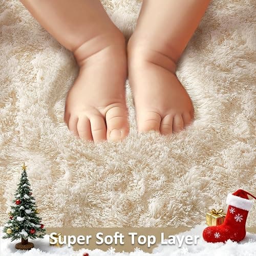 Ophanie Rugs for Living Room, Upgrade Non-Slip Fluffy Soft 5x8 Area Rug, Shag Large Fuzzy Plush Carpets for Bedroom Ivory, Shaggy Kids Boys Girls Dorm Nursery Home Decor Aesthetic thumbnail 2