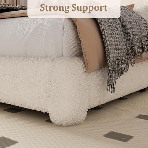 SwnftWinnt Queen Size Boucle Bed Frame with Adjustable Headboard, Upholstered Cloud Platform Bed, Anti-Collision Soft Rounded Corners, No Box Spring Needed, Easy Assembly, Noise Free, Beige thumbnail 7