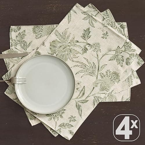 JINCHAN Linen Floral Fall Placemats Set of 4 Cloth Table Mats Rustic Cottagecore Jacobean Outdoor Seasonal for Kitchen Dining Table Decor Washable Tablemats 13x19 Inch Green thumbnail 6