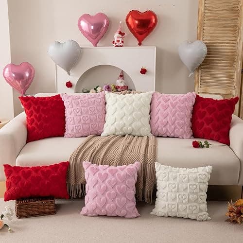DFXSZ Valentines Pillow Covers 20x20 inch Set of 2 Valentines Day Decoration Red Heart Soft Plush Faux Fur Jacquard Throw Pillows for Bedroom Sofa Holiday Festivals Home Decor PTK017A20 thumbnail 6