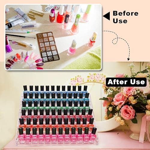 FFowcye Acrylic Nail Polish Organizer Rack, 6 Tier Holder Stand, Paint Rack Gel Nail Polish Shelf Display, Sunglass Organizer, Essential Oils Storage Shelf, Holds Up to 72 Bottles thumbnail 2