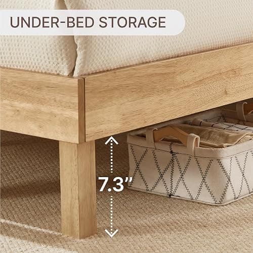 KISLOT Wood Bed Frame with Upholstered Headboard, Mid-Century Boucle Fabric Platform Modern Bed Mattress Foundation Noise-Free No Box Spring Needed Easy Assembly thumbnail 5