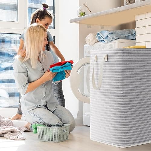 Lifewit 2 Pack Laundry Hamper Large Collapsible Laundry Baskets, Freestanding Waterproof Clothes Hamper with Easy Carry Handles in Laundry Room Bedroom Bathroom College Dorm for Adults, Grey, 2 x 80L - Grey - ‎2 x 80L thumbnail 9