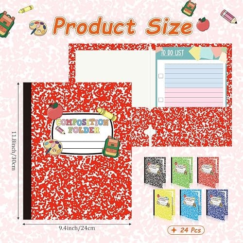 Cinrobiye 24 Pack Inspirational Composition 2 Pocket Folders Decorative Pocket Folder Motivational Letter Size Kids Folders File with Pockets for Office Home Homework Documents thumbnail 3