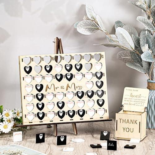 54 Pcs Fun Wedding Guest Book Alternative Set Four in a Row Game for Reception, with Mr & Mrs Wooden Heart Sign Guest Book for Wedding Party Games Ideas, Bridal Shower, Engagement, Anniversary Unique thumbnail 6