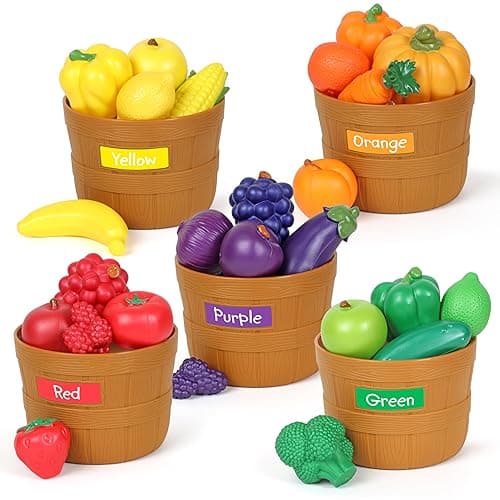 Learning Resources Farmer's Market Color Sorting Set - Play Food for Kids, Toddler Learning Toys, Grocery and Kitchen Play Toys - Image 1