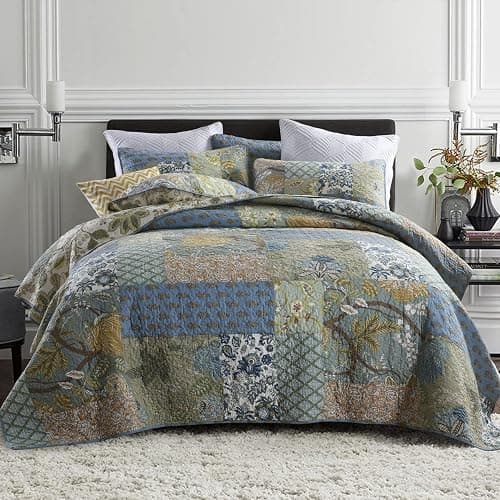 Secgo Twin Size Quilt Size - 100% Cotton Comforter Set Bedding Sets (68 * 86 Inch) with 2 Pillow Shams, Patchwork Reversible Lightweight Bedspread - Image 1