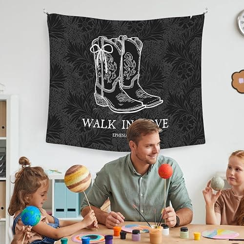 WAITPI Christian Western Cowgirl Boots Bow Hanging Wall Tapestry for Girly Room Bedroom Decor, Black Walk in Love Trendy Walls Tapestry, Floral Wall Hanging for Teen Girls Dorm Y2k Room Decor 50x60in thumbnail 4