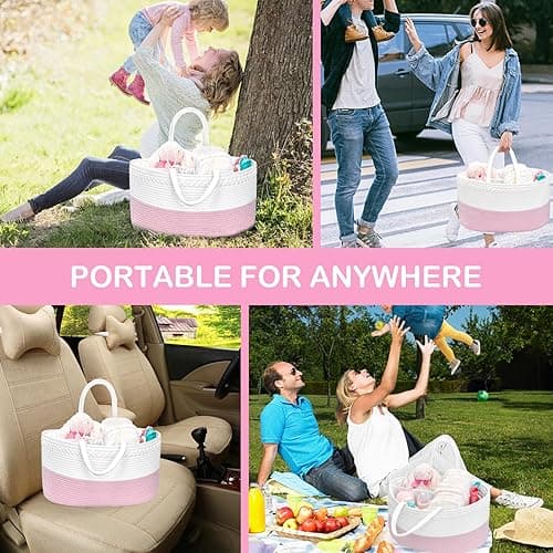 ABenkle X-Large Diaper Caddy Organizer - Cotton Rope Nursery Storage Basket for Baby Essentials, Boys & Girls Shower Gift, Changing Table Organizer thumbnail 7