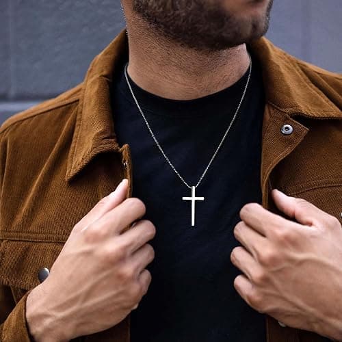 Ursteel 2 Pcs Black Silver Cross Necklace for Men - Inspirational Bible Verse Cross Chain for Men Stainless Steel Cross Pendant for Men Teen Boys Christian Gifts Christmas Gifts Stocking Stuffers thumbnail 2