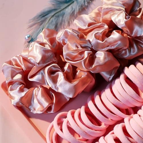 YANRONG 755PCS Hair Accessories for Woman Set Seamless Ponytail Holders Variety Hair Scrunchies Hair Bands Scrunchy Hair Ties For Thick and Curly (Pink) thumbnail 8