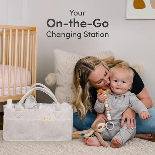 PUTSKA Baby Diaper Caddy Organizer - Nursery Storage Basket for Diaper Station, Baby Basket Shower Gift List and Registry Must-Have, Newborn Essentials, Nursery Decor for Boy or Girl-White,Extra Large thumbnail 9