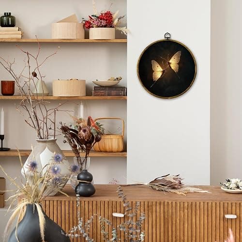 Mcehtle Vintage Butterfly Wall Art Decor, Dark Moody Cottagecore Moth Insect Framed Canvas Prints 10x10, Neutral Farmhouse Round Wall Hanging Artwork Decorations for Gallery Bedroom Living Room thumbnail 5