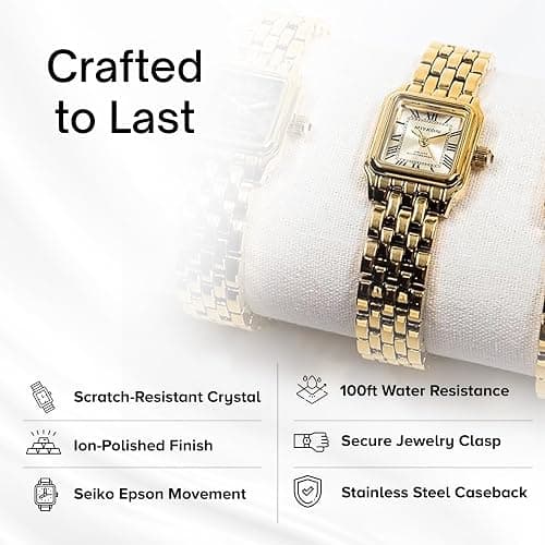 Miykon Women's Dainty Vintage Tank–Square Dress Watch – Jewelry Style Bracelet, Second Hand, Japanese Quartz, Water Resistant thumbnail 3