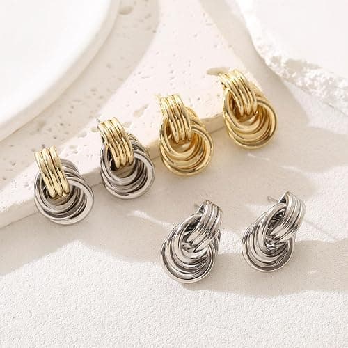14K Gold Silver Knot Earrings for Women Heart Link Drop Dangle Earring Chunky Statement Jewelry thumbnail 5