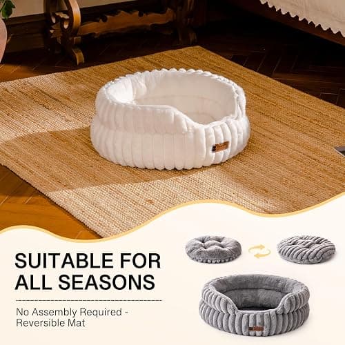 MEWOOFUN Cat Beds for Indoor Cats Washable, Dog Beds for Small Dogs Round Pet Bed for Puppy and Kitten (Beige, 61Lx61Wx23H cm) - Beige - 61x61x23cm thumbnail 4