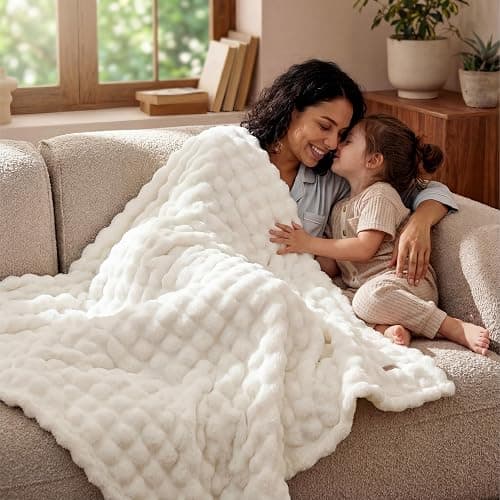 Bedsure 3D Fleece Bubble Blanket for Couch - GentleSoft Cute White Throw Blanket for Sofa Bed Room Decor - Luxury Soft Cozy Cloud Blanket Mothers Gifts for Women, Lightweight, Off White, 50"×60" thumbnail 9
