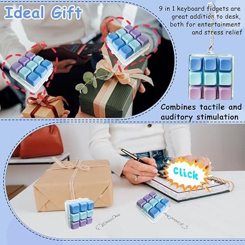 Keyboard Fidget Toy, Keyboard Fidget Keychain 9-in-1 Keyboard Decompression Button Finger Clicker Toys Stress Relief Fidget Gifts (3 Colors- Blue Purple) thumbnail 5