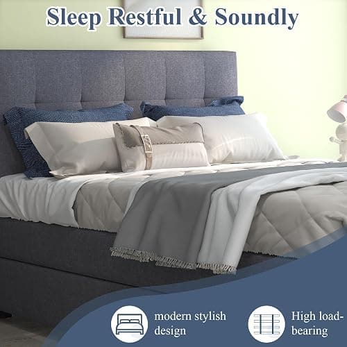 civama Full Bed with Trundle, Upholstered Full Over Twin Pull Out Platform Bed with Soft Linen Headboard & Wooden Slat Support for Bedroom Apartment, No Box Spring Needed, Grey thumbnail 9