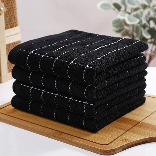 Homaxy 100% Cotton Terry Kitchen Towels(Black, 13 x 28 inches), Checkered Designed, Soft and Super Absorbent Dish Towels, 4 Pack thumbnail 8