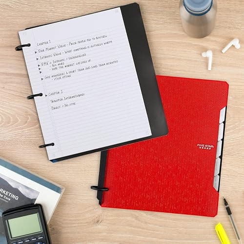 Five Star Flex Refillable Notebook + Study App, College Ruled Paper and 1 Inch TechLock Ring Binder with Pockets, Tabs and Dividers, 200 Sheet Capacity, Fire Red (29328AB2) thumbnail 8