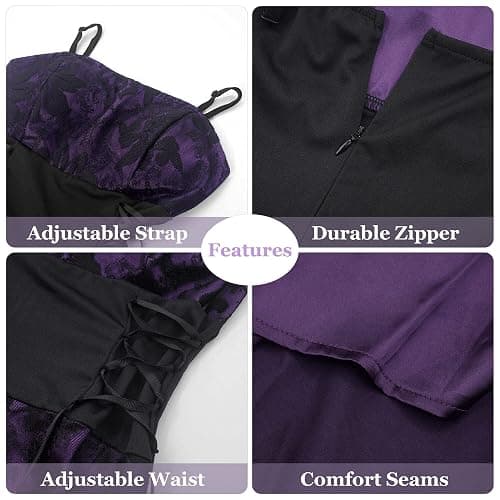 Women’s Vintage Steampunk Dress Spaghetti Strap Bandage Dresses Floral Lace High Low Dress Lolita Halloween Costumes thumbnail 4