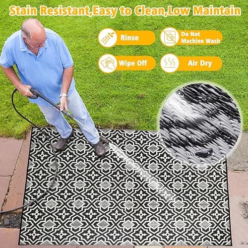 4x6 Outdoor Rug Waterproof Porch Rug,Outdoor Mat 4x6 Small Balcony Mat,Reversible Plastic Straw Rug, Outdoor Rug for Camping Black and White Outdoor Rugs for Patio, Deck, RV, Camping, Beach, Backyard thumbnail 6