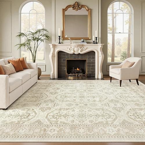 Soalmost 8x10 Area Rugs, Washable Rugs, Large Stain Resistant Beige Area Rug for Living Room Bedroom Dining Room, Vintage Farmhouse Rug thumbnail 2