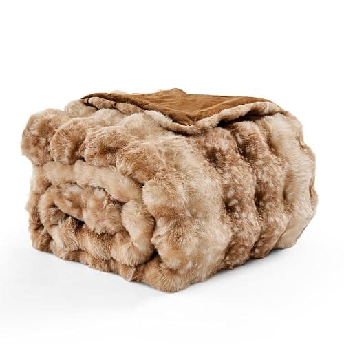 WDCOZY Deer Fawn Animal Print Bubble Throw Blanket, Luxury Faux Rabbit Fur Mink Plush Throw for Couch, Sofa and Bed, Soft Fluffy Fuzzy Cozy Blanket for Women, Thick and Warm, 60x80 inches, 950 GSM thumbnail 4