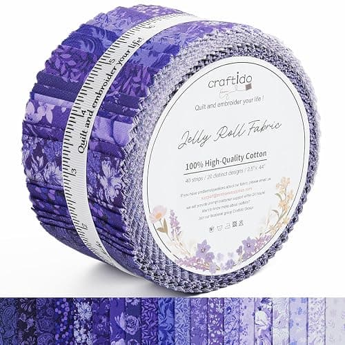 Craftido-18 Options-100% Cotton Jelly Roll Fabric Precut Strips for Quilting, Crafting, and Sewing, 40 Strips 2.5" x 44" Assorted Bundles for Rug, Quilt Project, DIY Craft and Home Decor-Royal Purple - Image 1