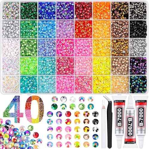 Bedazzling Kit with, 40 Colors 32000 Pcs 3mm Flatback Rhinestones Resin Jelly Gems for Bedazzling, Rhinestone Kit with B7000 Glue 3mm Flatback Sparkling Gems for Nail Art Crafts DIY JewelryMaking - Image 1