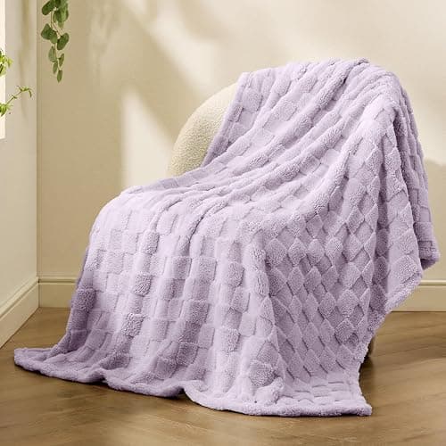 Bedsure GentleSoft Lavender Fog Throw Blanket for Couch - Checkered Fleece Blankets Gifts for Women Men Girls, Cute Soft Cozy Throw for Bedroom Home Decor Gifts, 50x60 Inches thumbnail 7