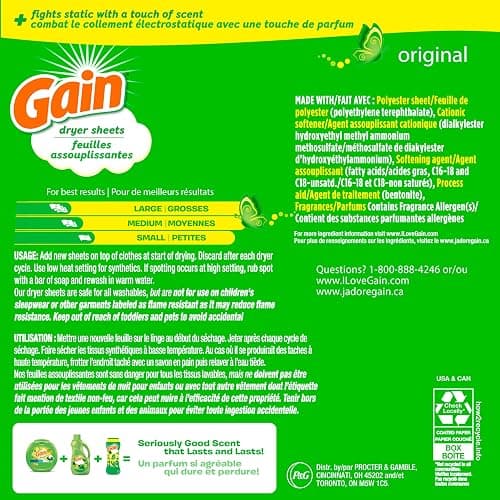 Gain dryer sheets Plus Wrinkle Release, Original Scent, 120 Count, Fights static with a touch of scent, laundry sheets thumbnail 9