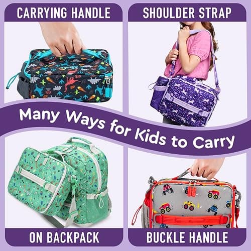 Bentgo Kids Lunch Bag - Durable, Double-Insulated Lunch Bag for Kids 3+; Holds Lunch Box, Water Bottle, & Snacks; Easy-Clean Water-Resistant Fabric & Multiple Zippered Pockets (Unicorn) thumbnail 4