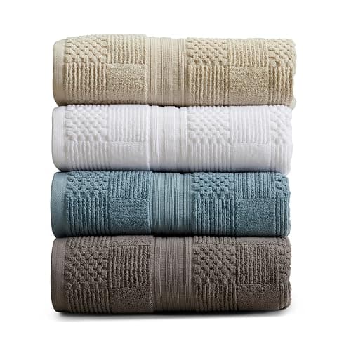 Springtree Home 100% Cotton Bath Towel Set of 4 | White Towels | Geometric Textured Design | Absorbent & Quick-Dry | 4 Bath Towels | Oeko-TEX® Standard 100 Cotton | Myla Collection - White thumbnail 9