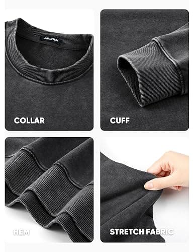 JMIERR Mens Acid Washed Cotton Crewneck Sweatshirt Long Sleeve Pullover | Ribbed Collar Cuffs, Relaxed Fit, Drop Shoulder, Y2K Streetwear Top, Vintage Casual Shirts, Fall Winter Fashion Outings thumbnail 6