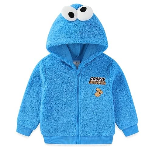 Sesame Street Elmo Cookie Monster Boys Zip Up Sherpa Hoodie with 3D Eyes for Toddler - Image 1