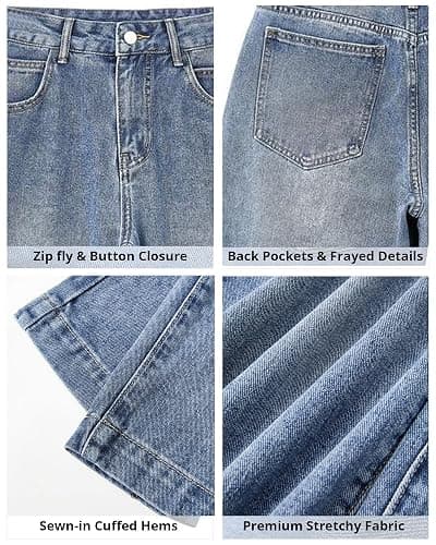 EMMIOL Women Baggy Jeans Mid-Low Waist Boyfriend Streetwear Vintage Jeans Wide Leg Denim Pants thumbnail 6