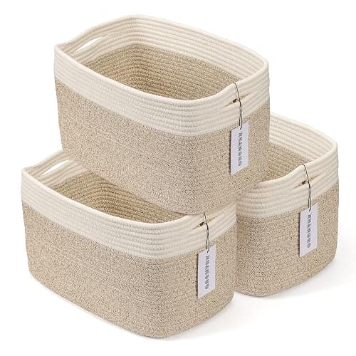 Cotton Rope storage Basket Bins Woven Basket for Organizing Shelves 15X10X9.3" Rectangle Decorative Baskets For storage Clothes Toys Books Towels Nursery basket organizer 3 pack white and brown - Image 1