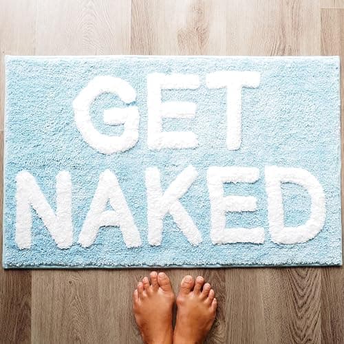 Evovee Get Naked Bath Mat Funny Cute Bathroom Rugs Get Naked Rug Shower Funny Bathroom Decor Fun Cute Bath Mat Non-Slip Washable College Baby Blue - Image 1